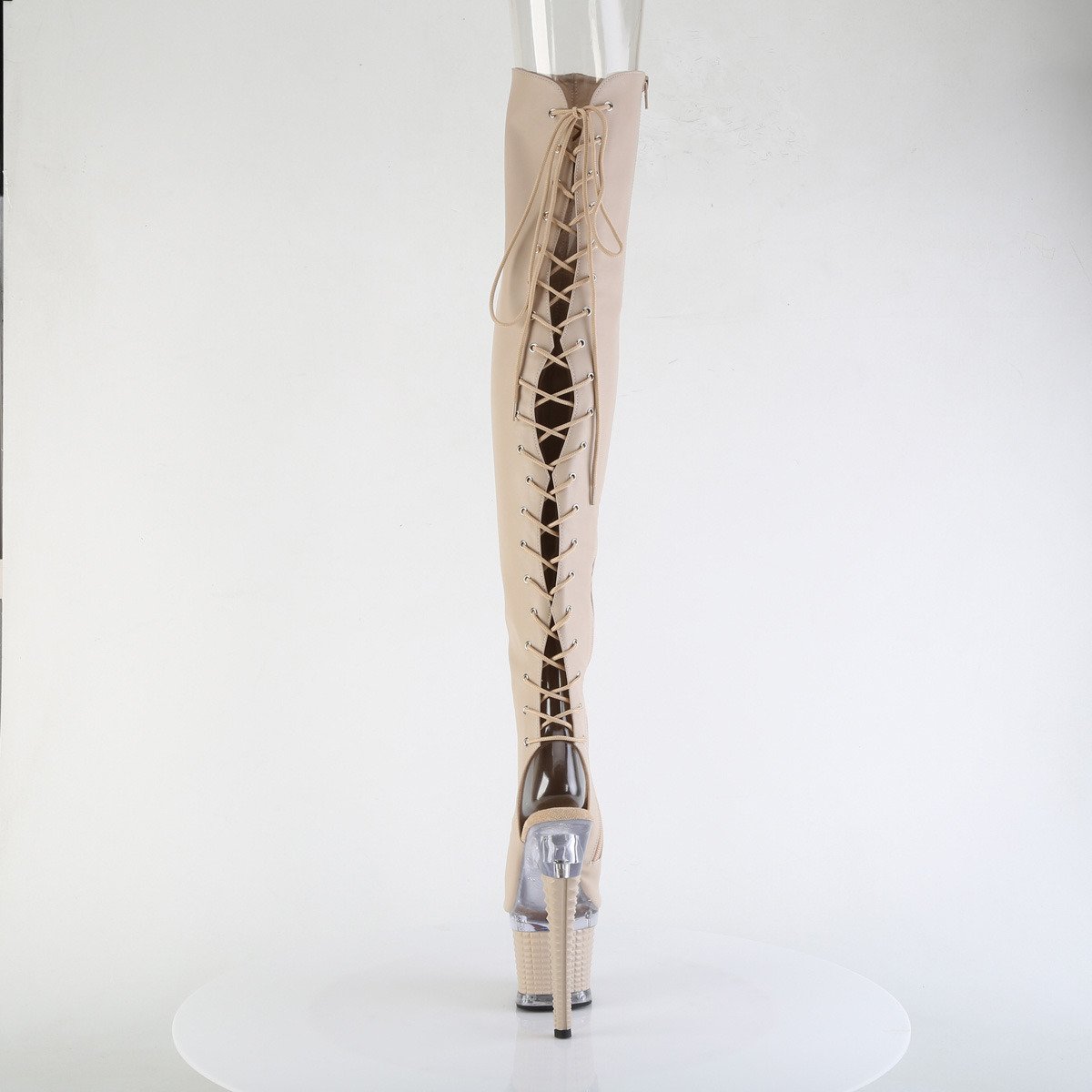 Pleaser Spectator-3030 NDPU/C-ND - Béžové kozačky s otevřenou špičkou na vysoké platformě