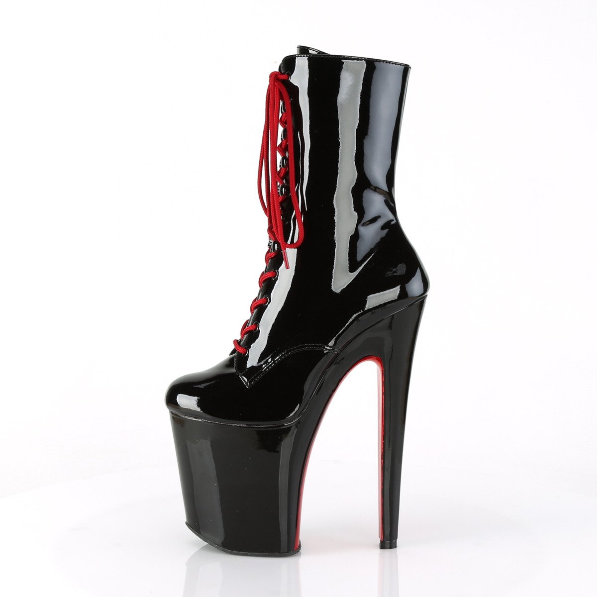 Pleaser Xtreme-1020TT B/B-RCH - Lesklé černé kotníkové kozačky na vysoké platformě