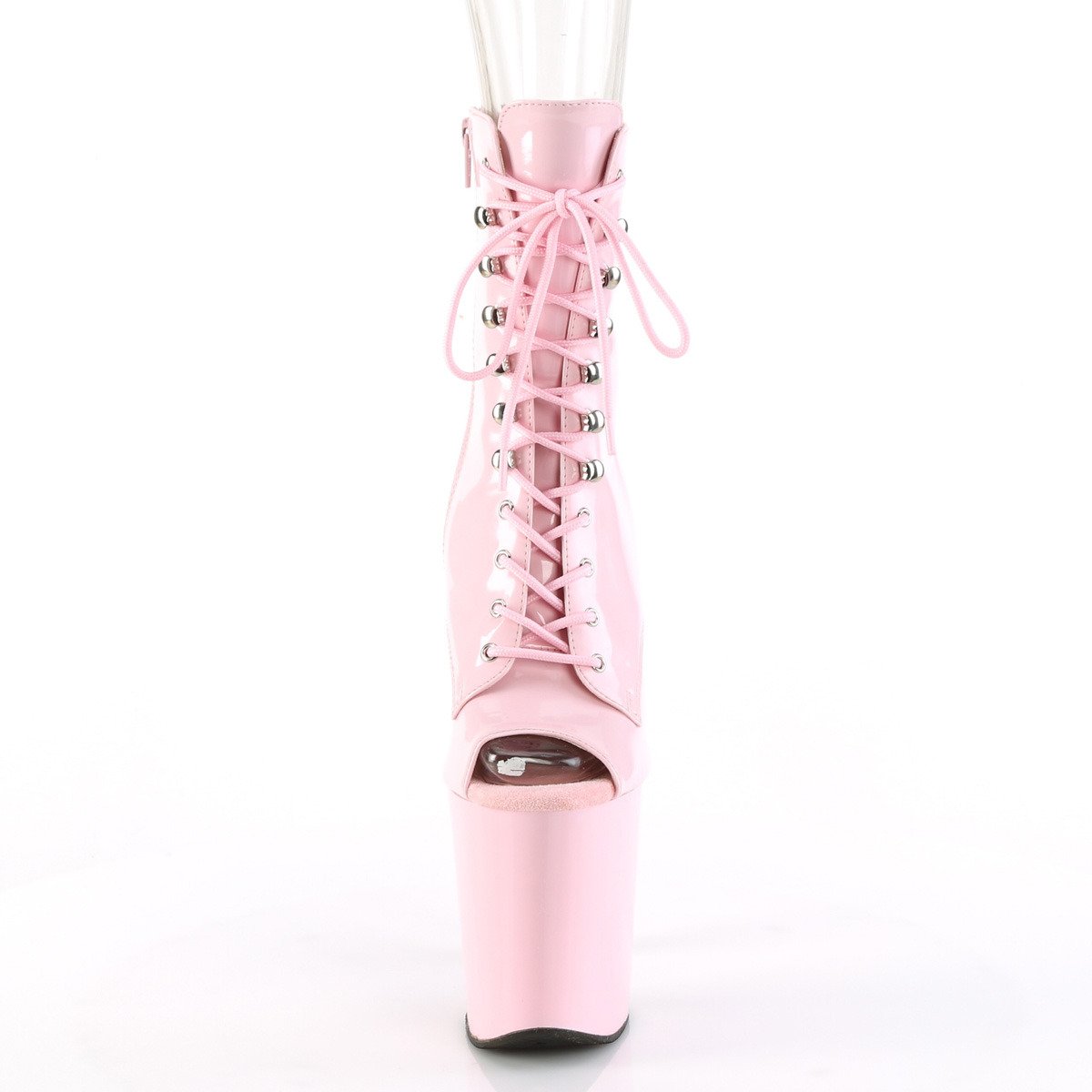 Pleaser Xtreme-1021 BP/M - Lesklé růžové kozačky s otevřenou špičkou na vysoké platformě