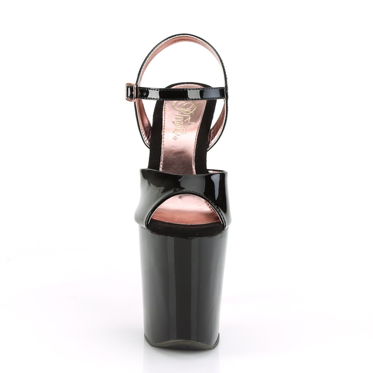 Pleaser Xtreme-809TT B/B-ROGCH - Lesklé černé sandály na vysoké platformě