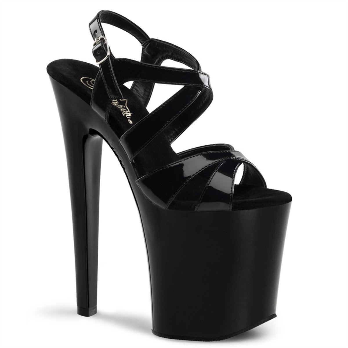 Pleaser Xtreme-872 B/M - Lesklé černé sandály na vysoké platformě