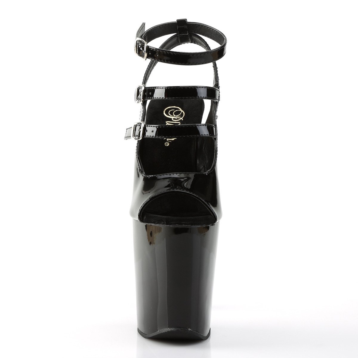 Pleaser Xtreme-873 B/M - Lesklé černé boty s páskem přes kotník na vysoké platformě