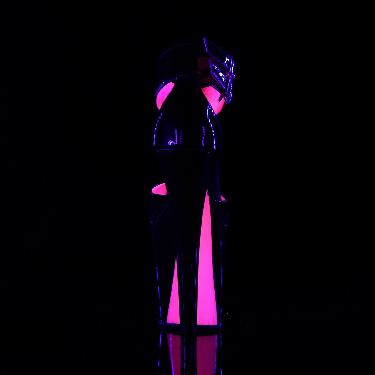 Pleaser Xtreme-875TT B/B-NHP - Lesklé černé boty s páskem přes kotník na vysoké platformě