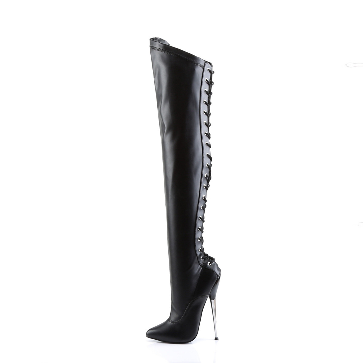 Devious Dagger-3060 B/PU - Černé kozačky nad kolena na vysokém podpatku