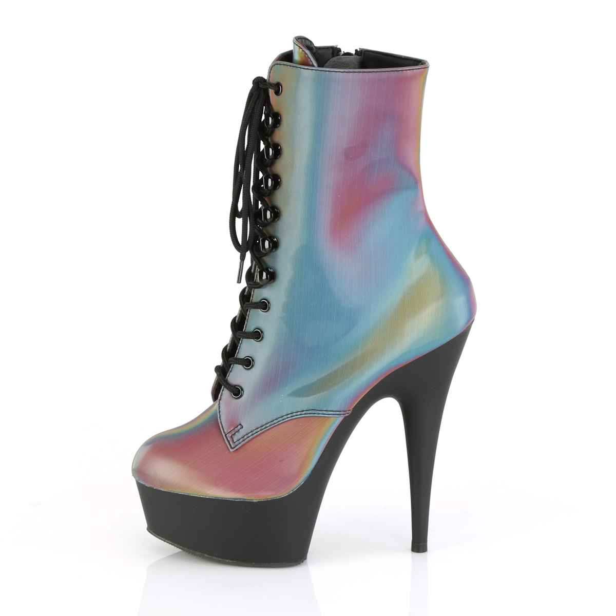 Pleaser Delight-1020REFL RBOW/B - Vícebarevné kotníkové kozačky na platformě s vysokými podpatky