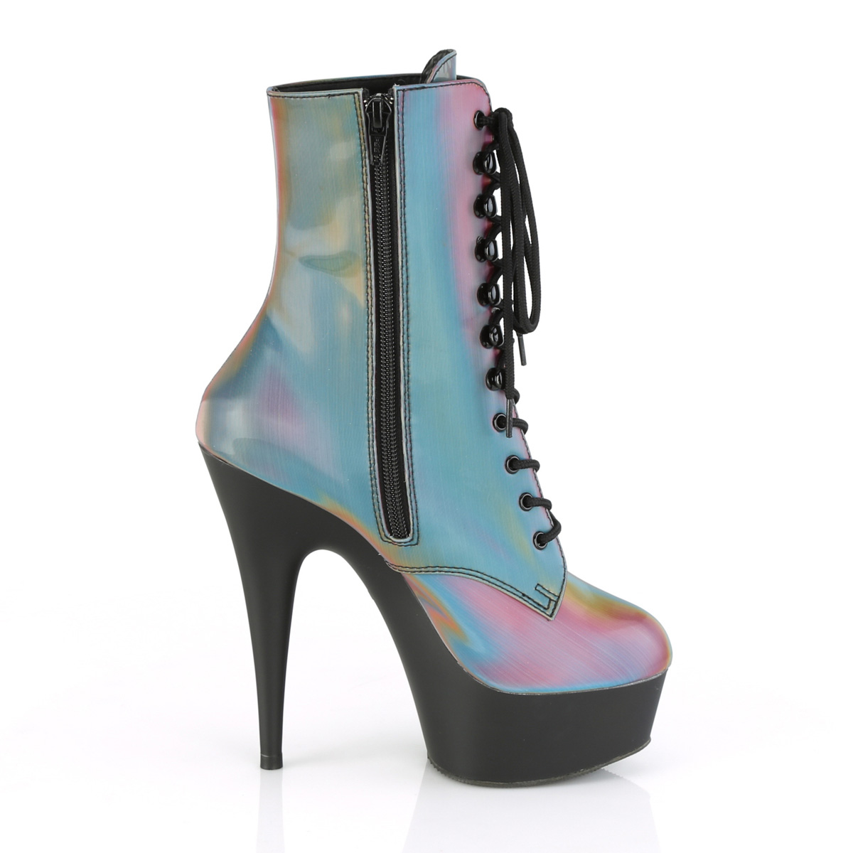Pleaser Delight-1020REFL RBOW/B - Vícebarevné kotníkové kozačky na platformě s vysokými podpatky