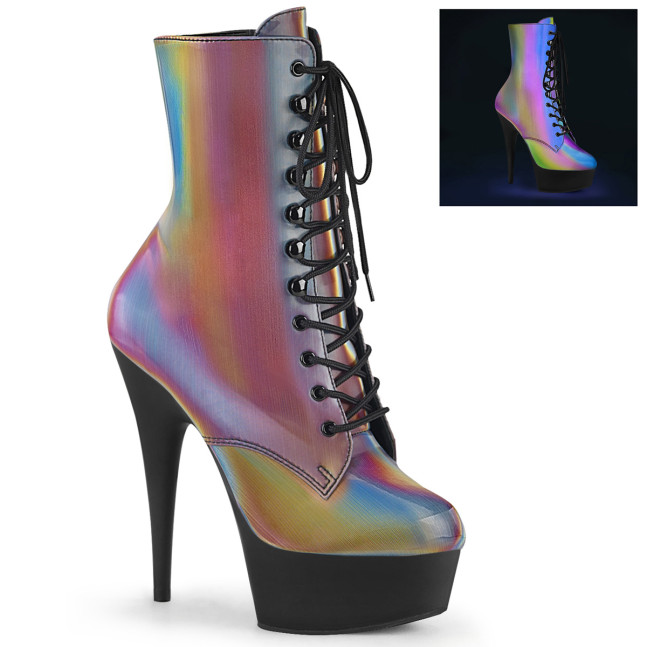 Pleaser Delight-1020REFL RBOW/B - Vícebarevné kotníkové kozačky na platformě s vysokými podpatky