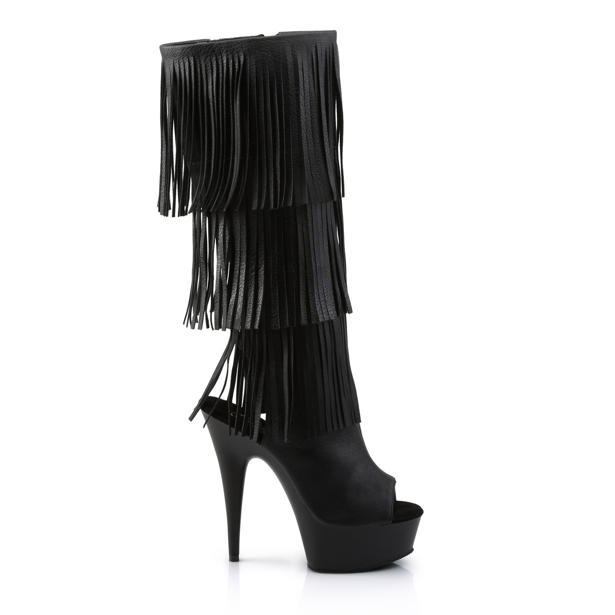 Pleaser Delight-2019-3 BPU/M - Černé kozačky s otevřenou špičkou na platformě s vysokými podpatky