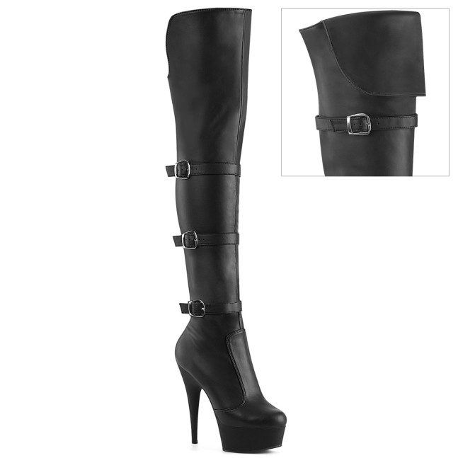 Pleaser Delight-3018 BPU/M - Černé kozačky nad kolena na platformě s vysokými podpatky