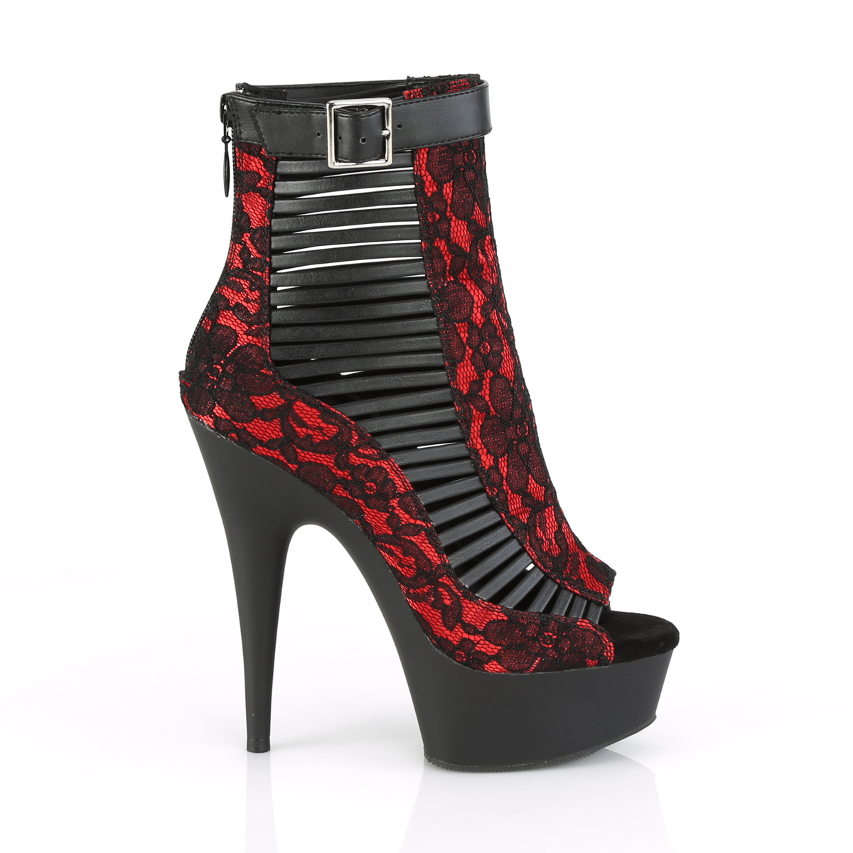 Pleaser Delight-600-27LC BPU-R/B - Černé kozačky s otevřenou špičkou na platformě s vysokými podpatky