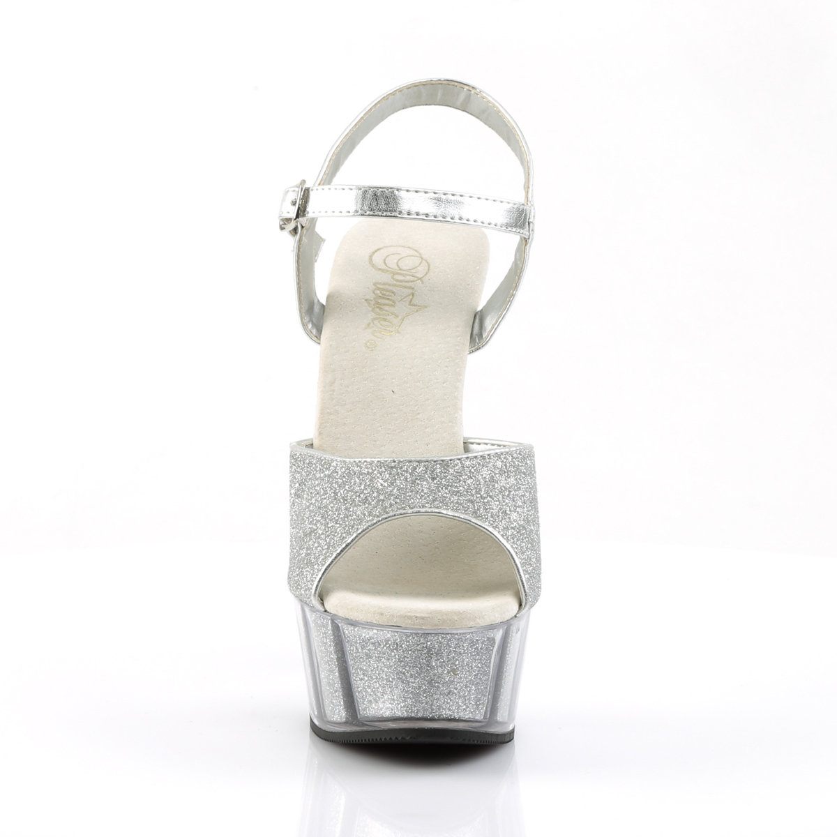Pleaser Delight-609-5G S/M - Stříbrné sandály na platformě s vysokými podpatky