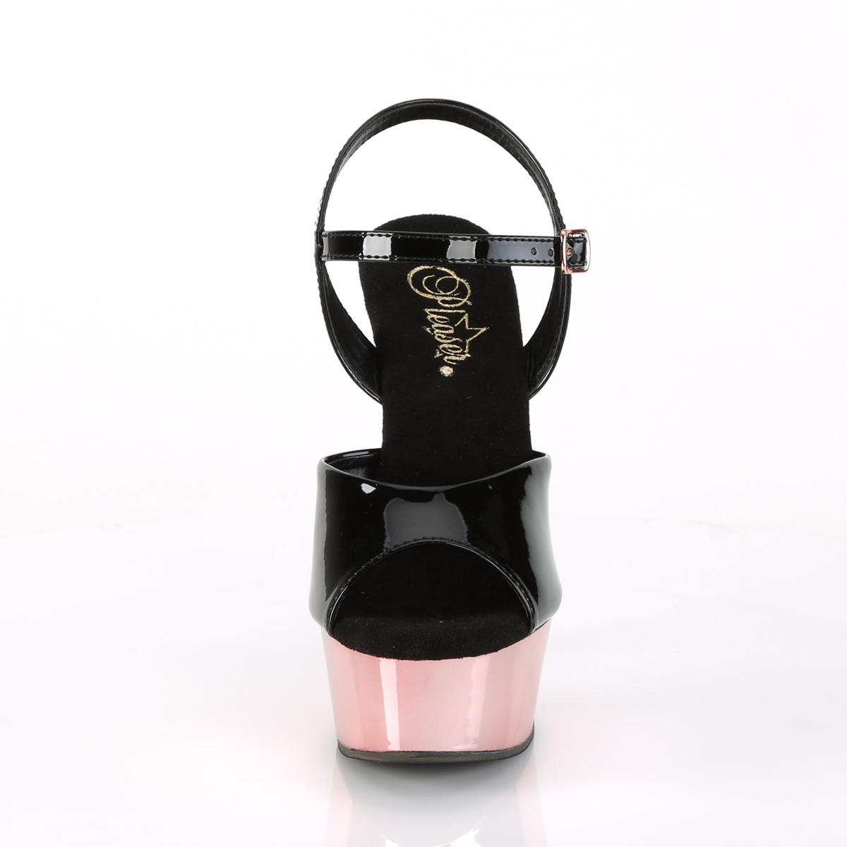 Pleaser Delight-609 B/ROGLDCH - Lesklé černé sandály na platformě s vysokými podpatky