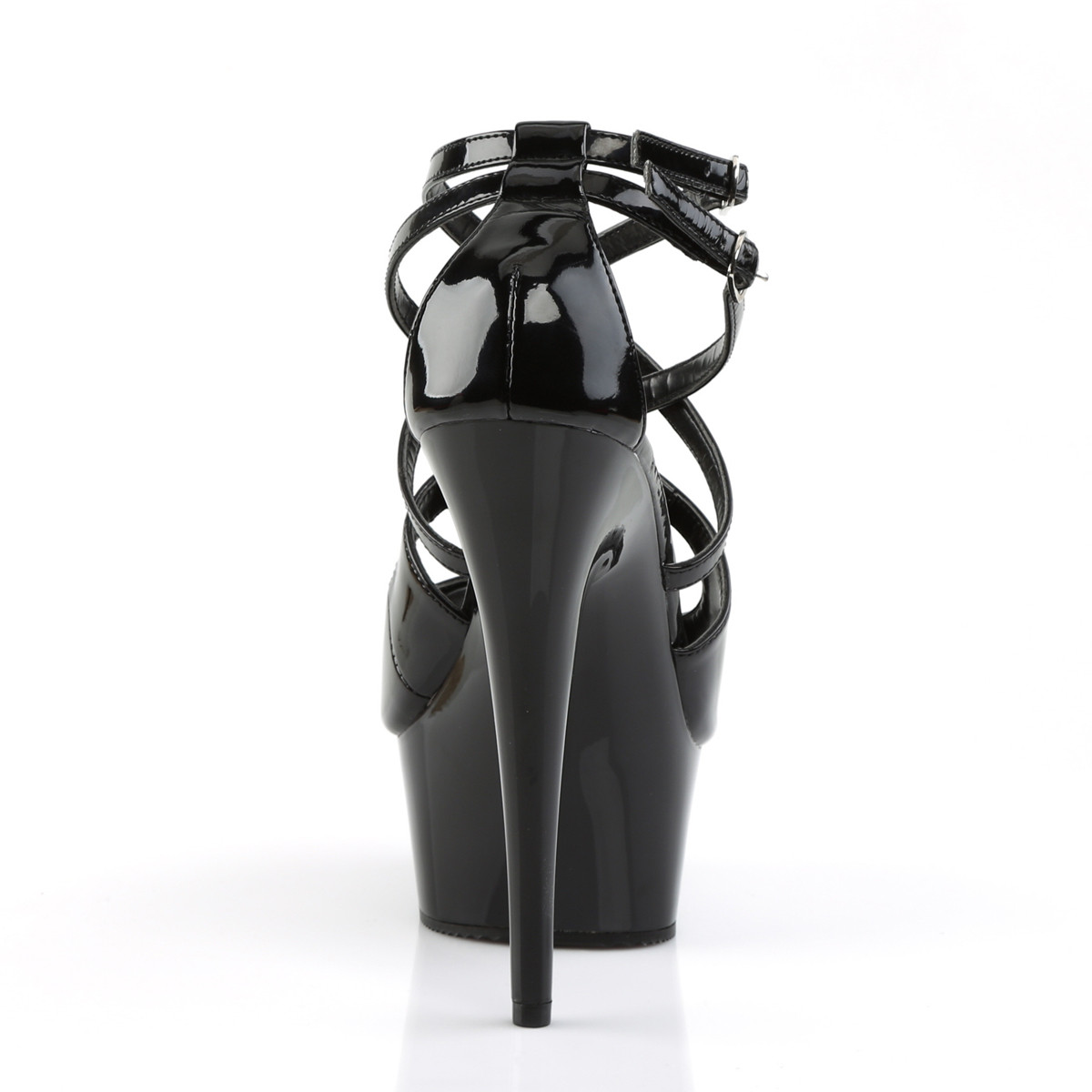 Pleaser Delight-612 B/M - Lesklé černé sandály na platformě s vysokými podpatky