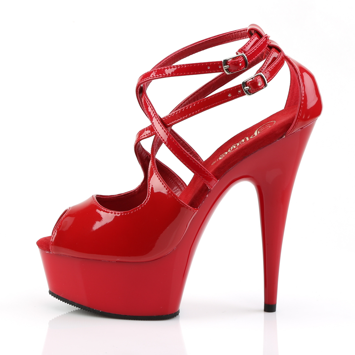 Pleaser Delight-612 R/M - Lesklé červené sandály na platformě s vysokými podpatky
