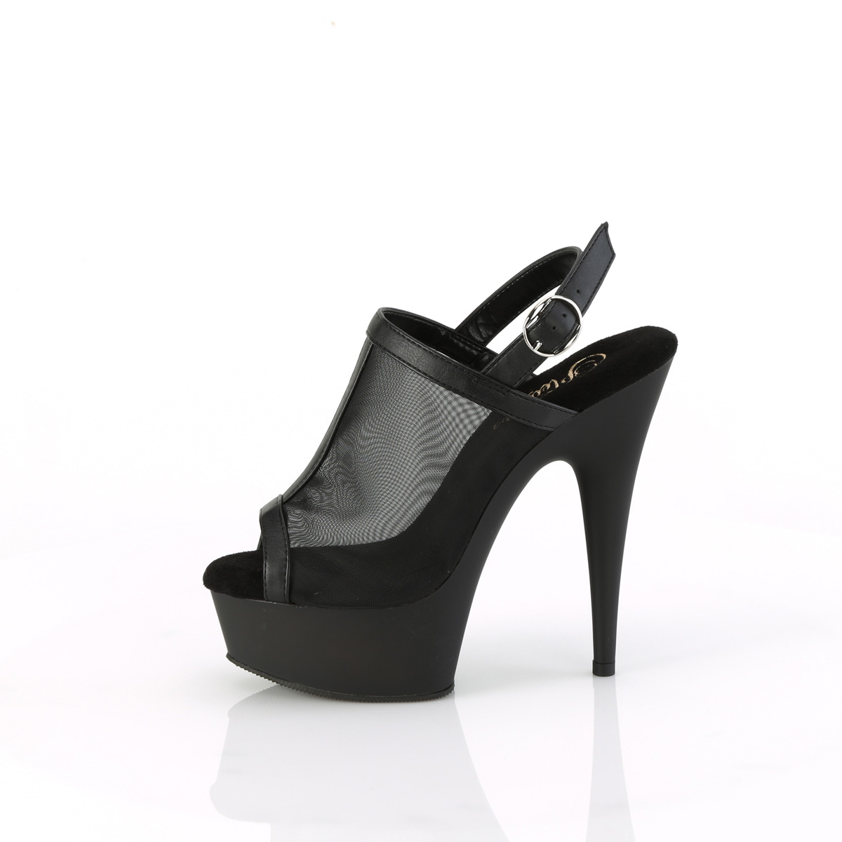 Pleaser Delight-636 BPU/M - Černé lodičky s otevřenou špičkou a volnou patou na platformě s vysokými podpatky
