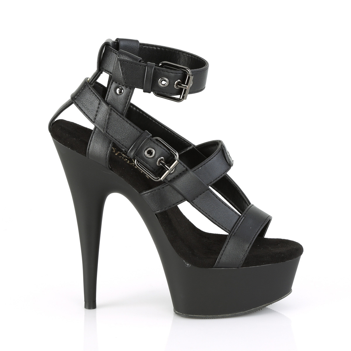 Pleaser Delight-637 BPU/M - Černé boty s páskem přes kotník na platformě s vysokými podpatky