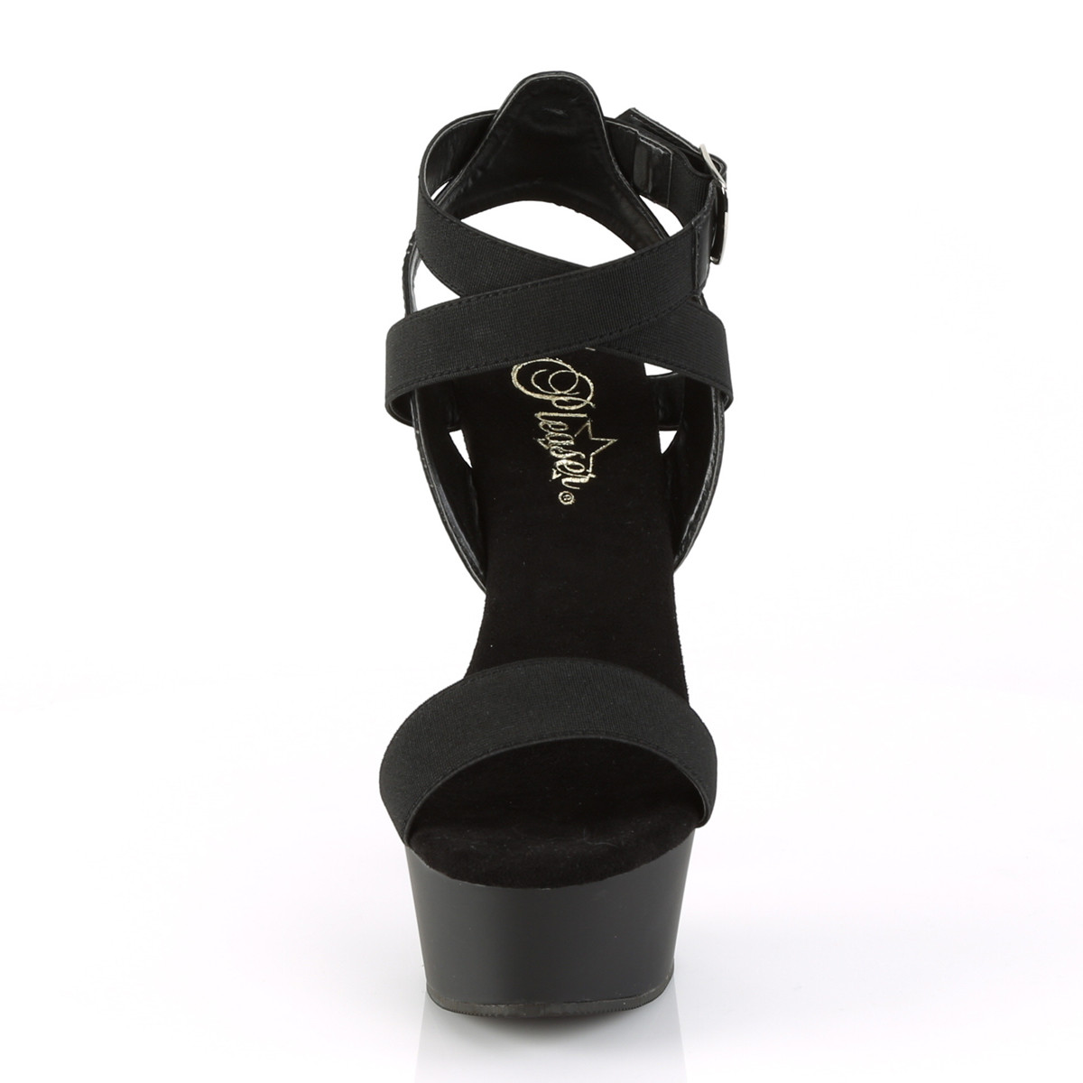 Pleaser Delight-646 BELS-PU/M - Černé boty s páskem přes kotník na platformě s vysokými podpatky