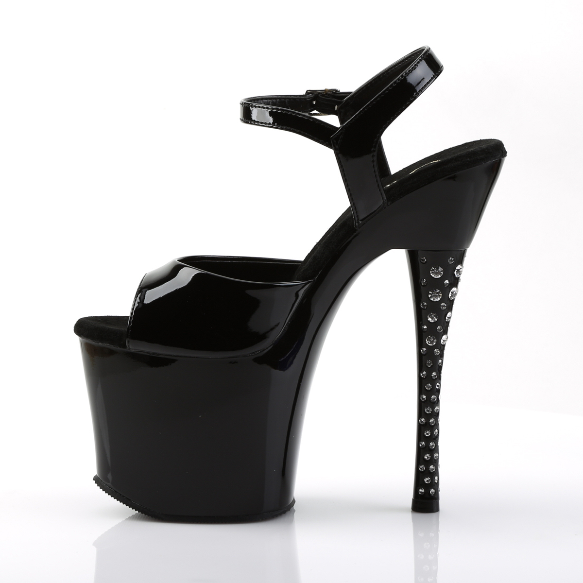 Pleaser Diamond-709 B/M - Lesklé černé sandály na vysoké platformě