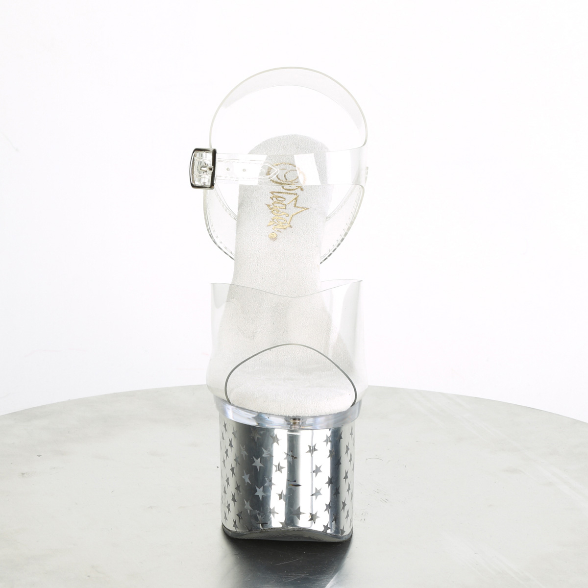 Pleaser Discolite-708STAR C/SCH - Průhledné svítící sandály na vysoké platformě