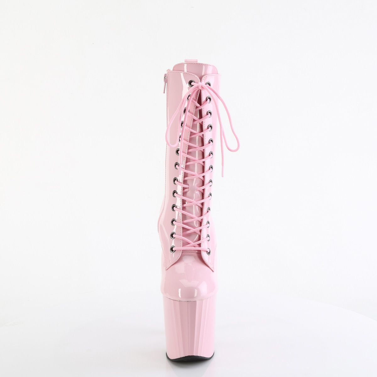 Pleaser Enchant-1040 BP/M - Lesklé růžové kotníkové kozačky na vysoké platformě