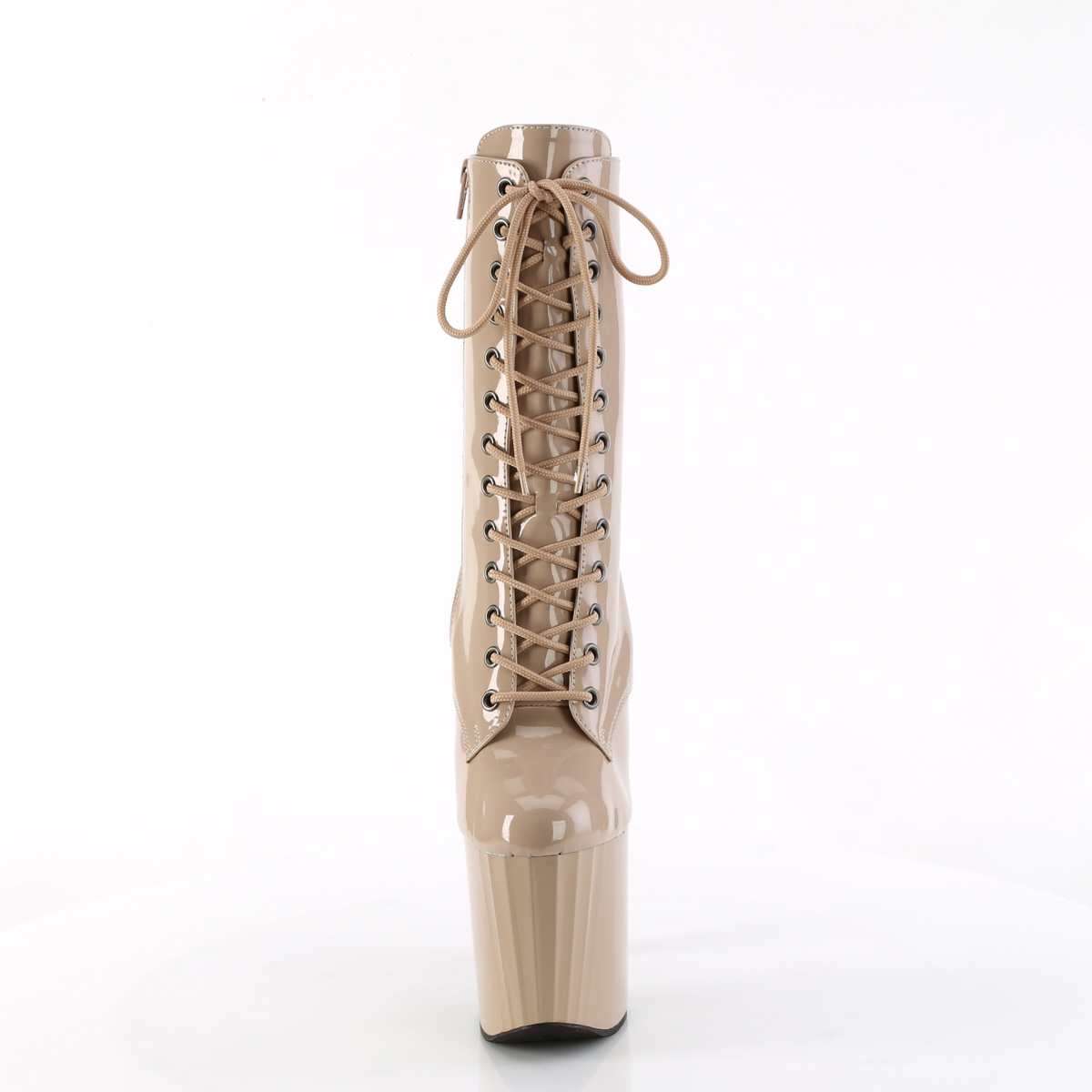 Pleaser Enchant-1040 ND/M - Lesklé béžové kotníkové kozačky na vysoké platformě