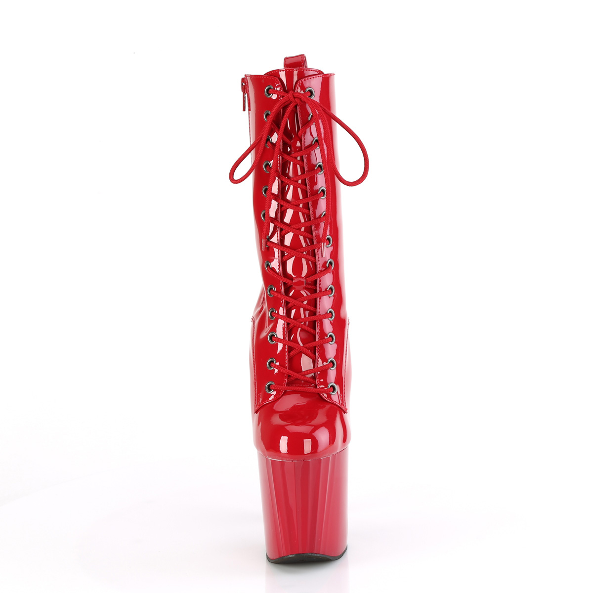 Pleaser Enchant-1040 R/M - Lesklé červené kotníkové kozačky na vysoké platformě