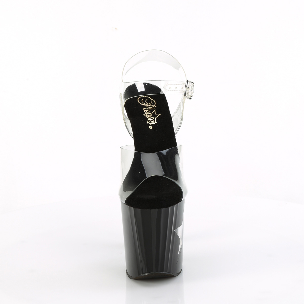 Pleaser Enchant-708LT-STAR C/B-SG - Průhledné svítící sandály na vysoké platformě