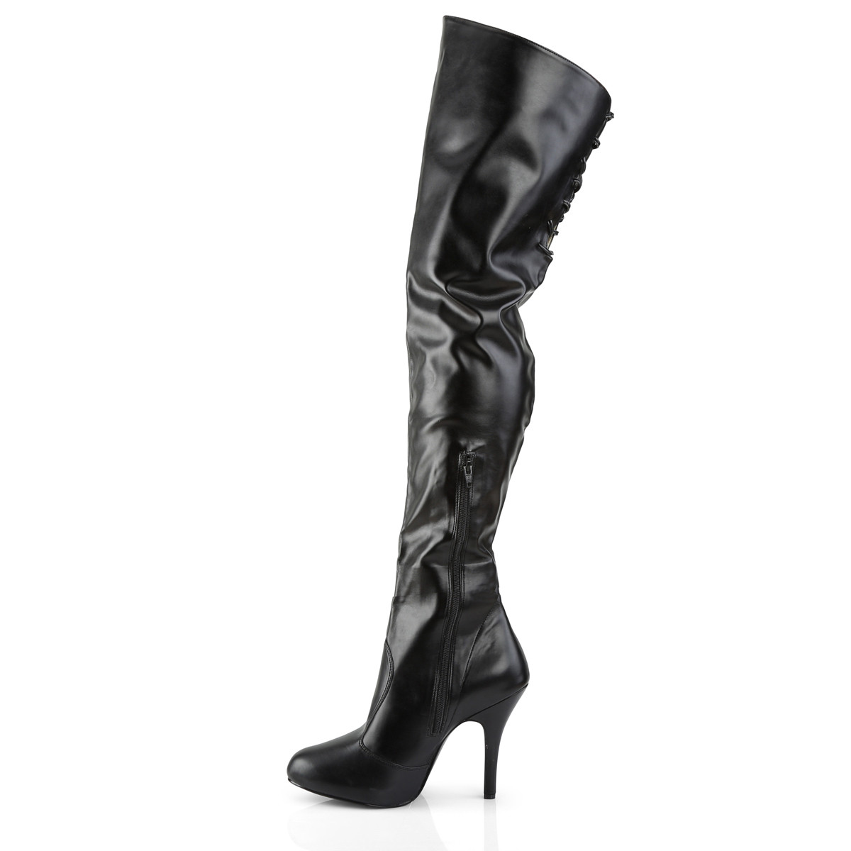 Pleaser Pink Label Eve-312 BPU - Černé kozačky nad kolena na vysokém podpatku