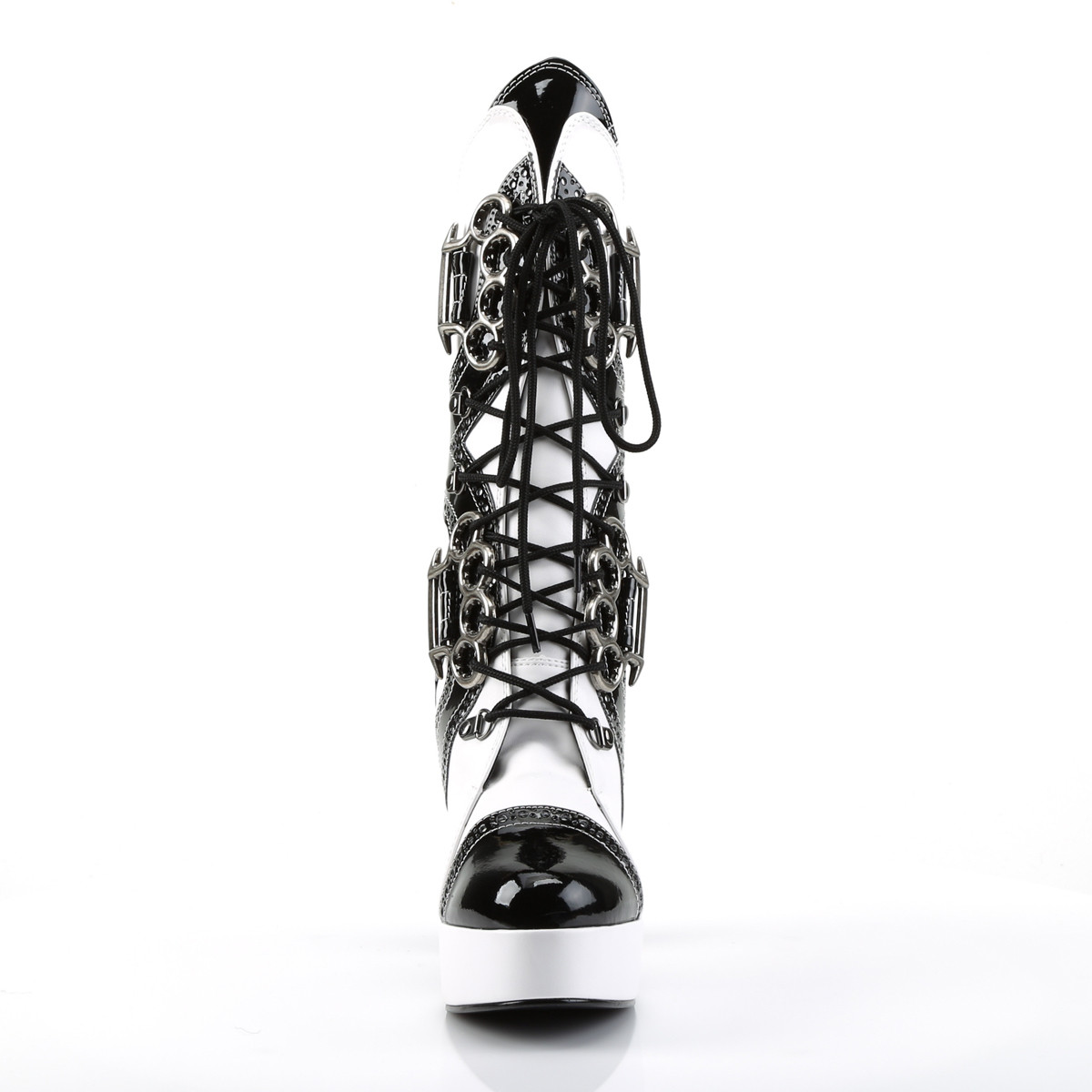 Funtasma Exotica-1050 BW - Lesklé černé kotníkové kozačky na platformě s vysokými podpatky