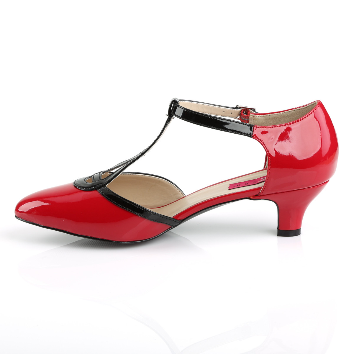 Pleaser Pink Label Fab-428 R-B - Lesklé červené lodičky s páskem bez platformy