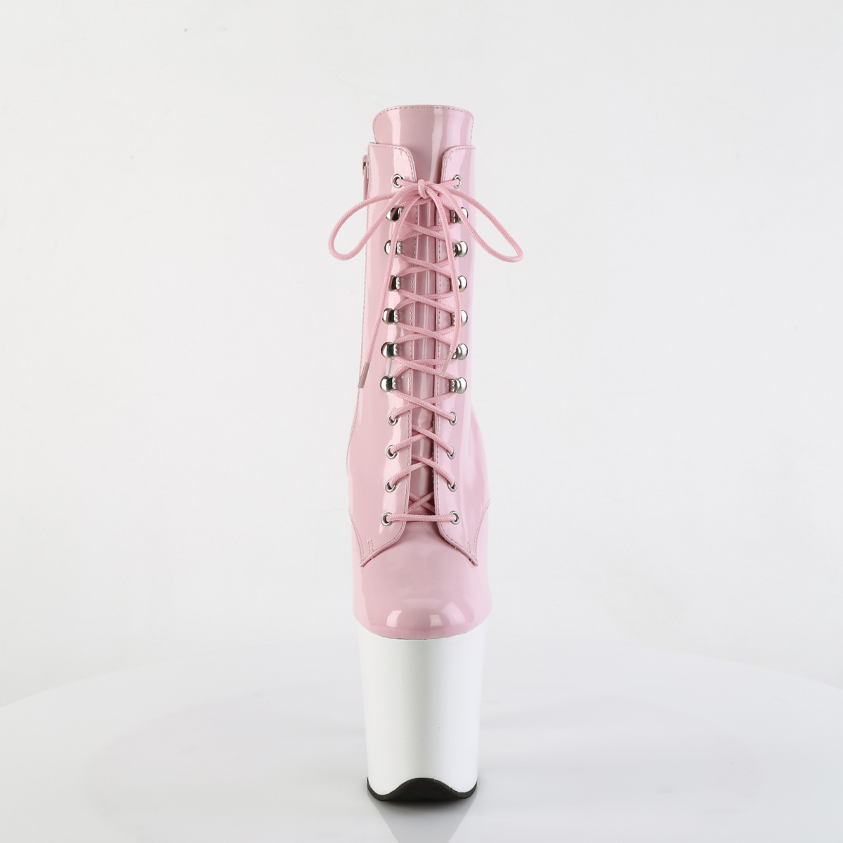 Pleaser Flamingo-1020 BP/W - Lesklé růžové kotníkové kozačky na vysoké platformě