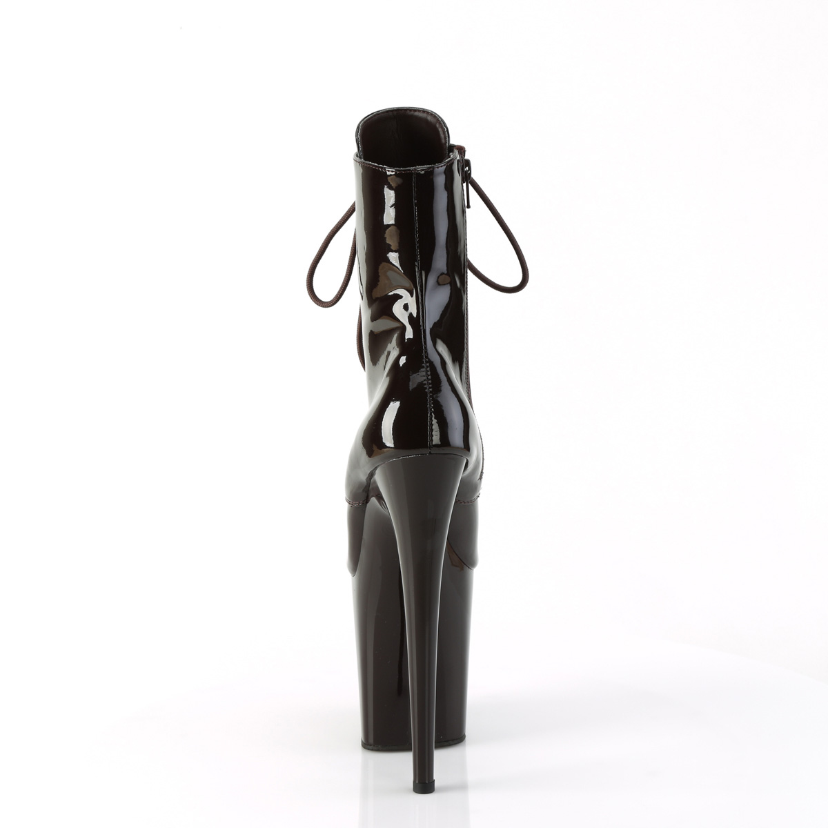 Pleaser Flamingo-1020 CF/M - Lesklé hnědé kotníkové kozačky na vysoké platformě