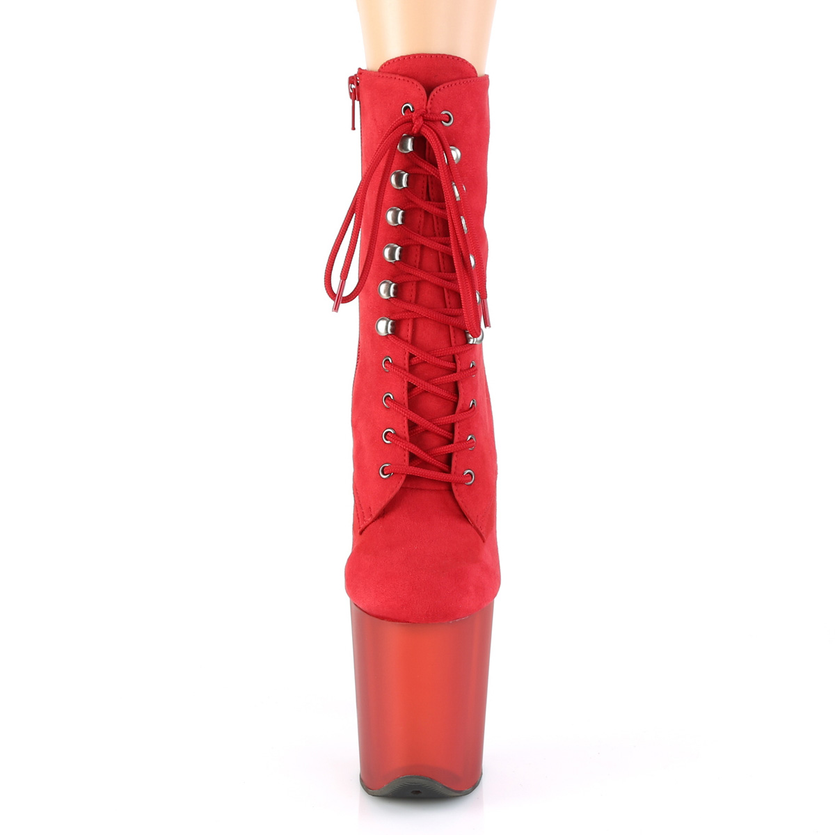 Pleaser Flamingo-1020FST RFS/R - Červené kotníkové kozačky na vysoké platformě