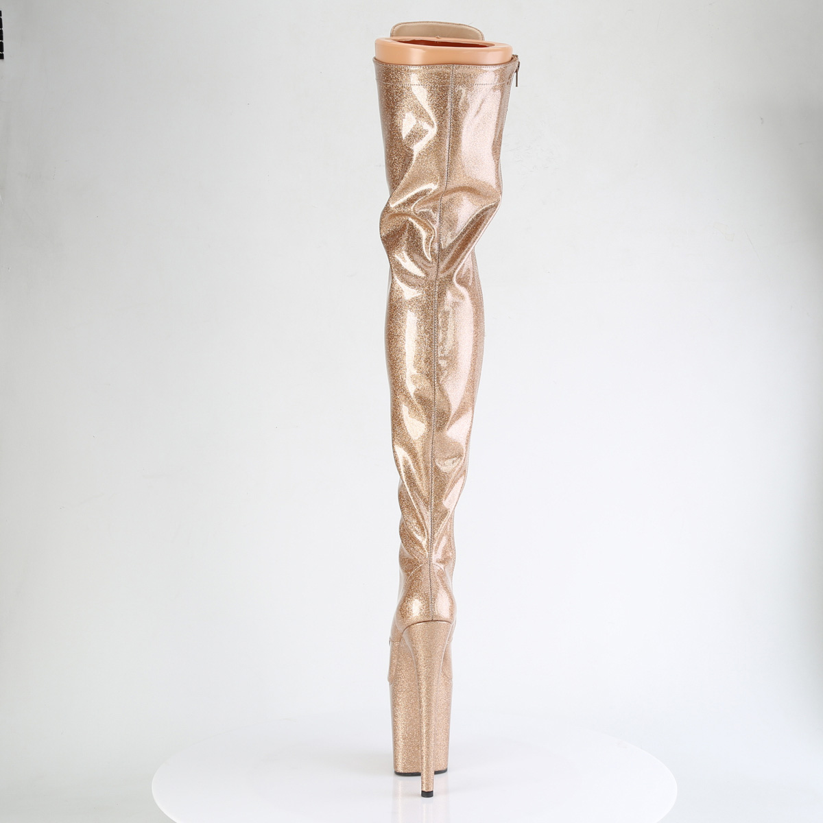 Pleaser Flamingo-3020GP GG/M - Lesklé zlaté kozačky nad kolena na vysoké platformě