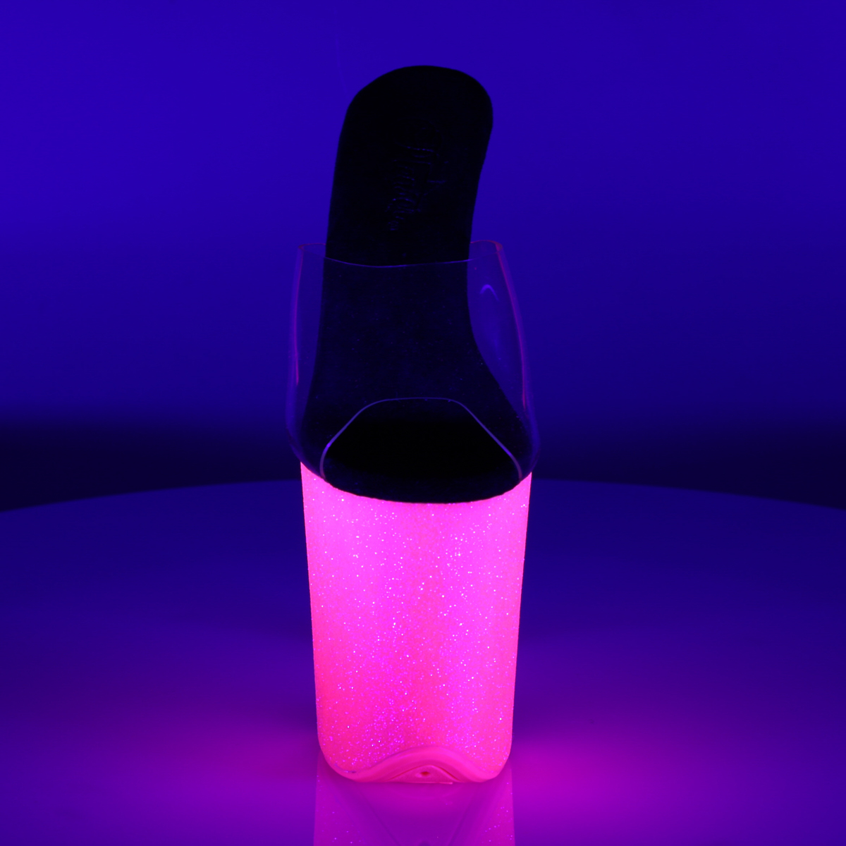 Pleaser Flamingo-801UVG C/NHP - Průhledné uv reaktivní sandály na vysoké platformě