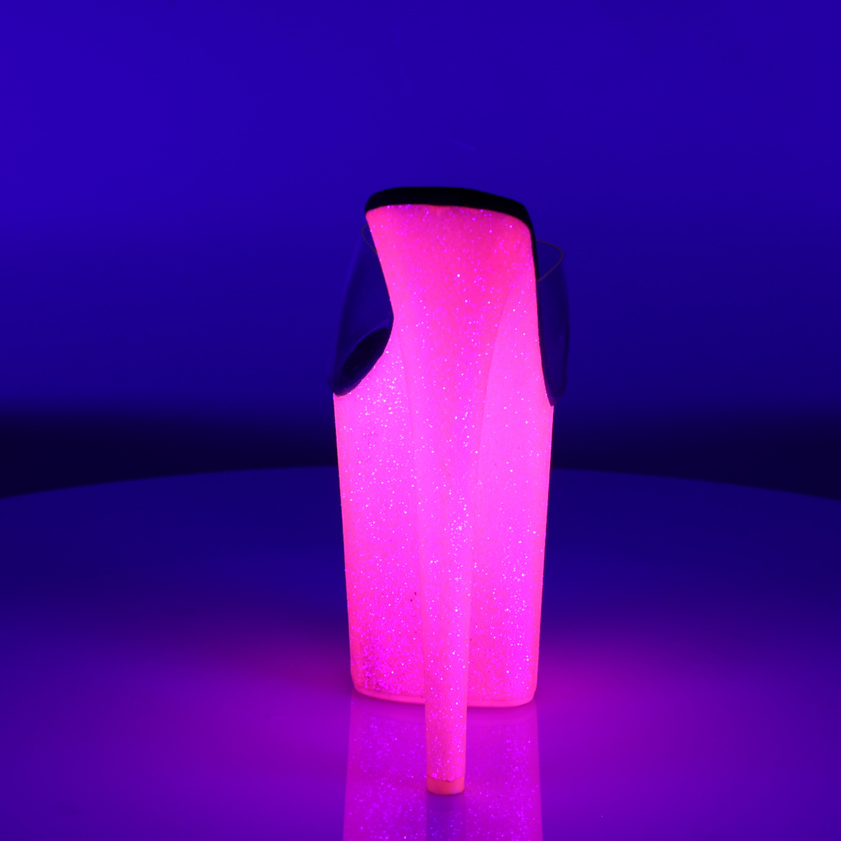 Pleaser Flamingo-801UVG C/NHP - Průhledné uv reaktivní sandály na vysoké platformě