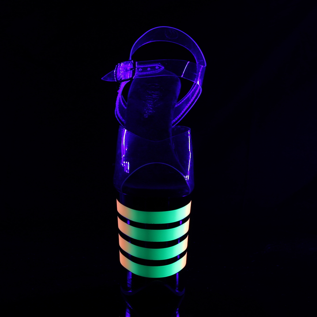 Pleaser Flamingo-808UVLN C/B-UVLN - Průhledné uv reaktivní sandály na vysoké platformě