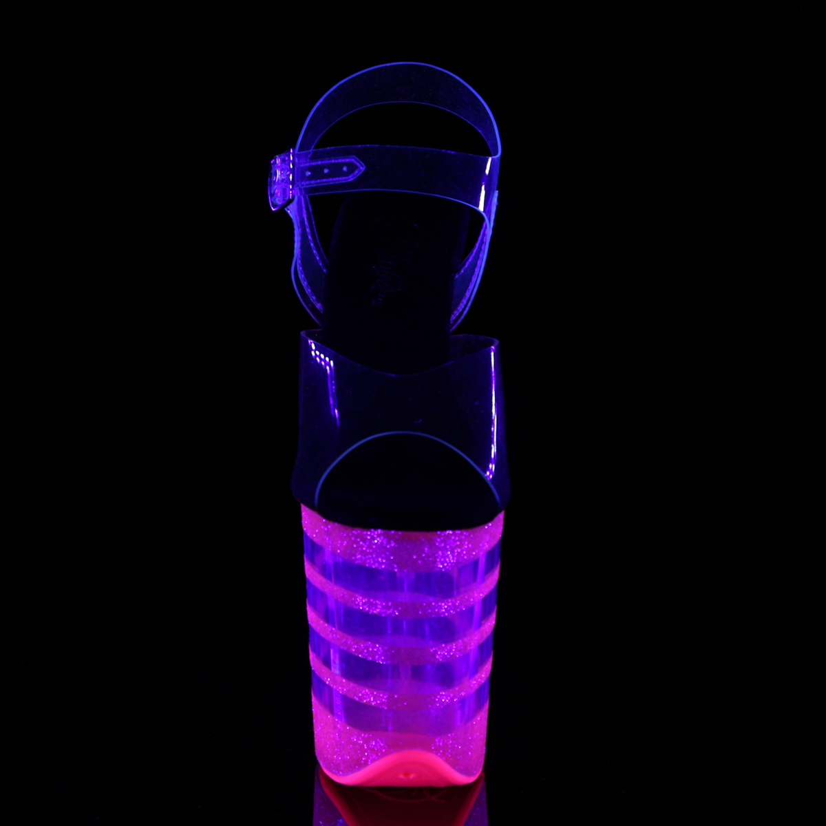 Pleaser Flamingo-808UVLN C/BGMPNK - Průhledné uv reaktivní sandály na vysoké platformě