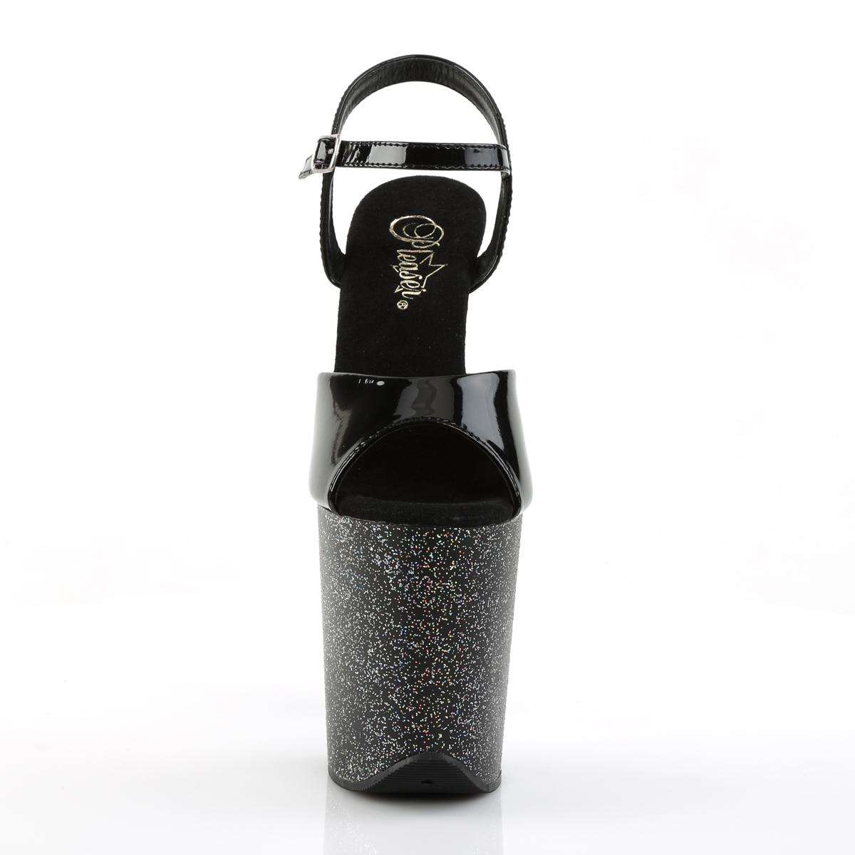 Pleaser Flamingo-809MG B/M - Lesklé černé sandály na vysoké platformě