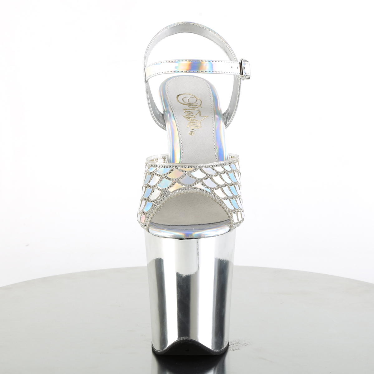 Pleaser Flamingo-809MMRS SHG/SCH - Stříbrné sandály na vysoké platformě