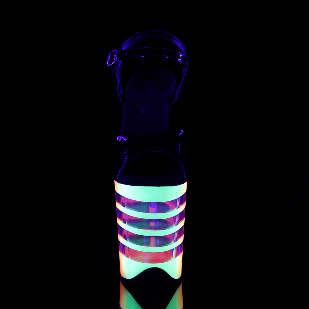 Pleaser Flamingo-809UVLN B/N-UVLN - Lesklé černé uv reaktivní sandály na vysoké platformě