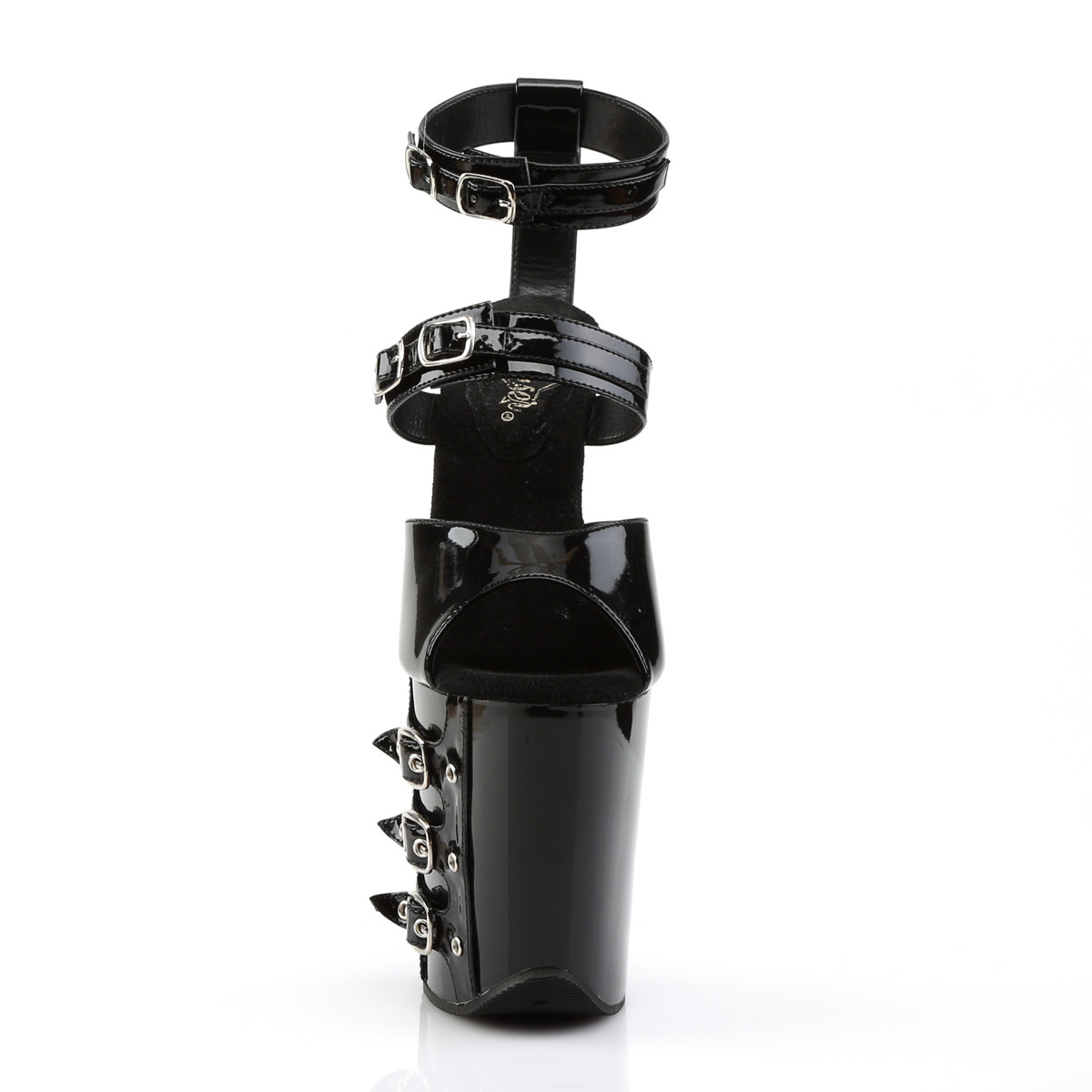 Pleaser Flamingo-885 B/M - Lesklé černé boty s páskem přes kotník na vysoké platformě