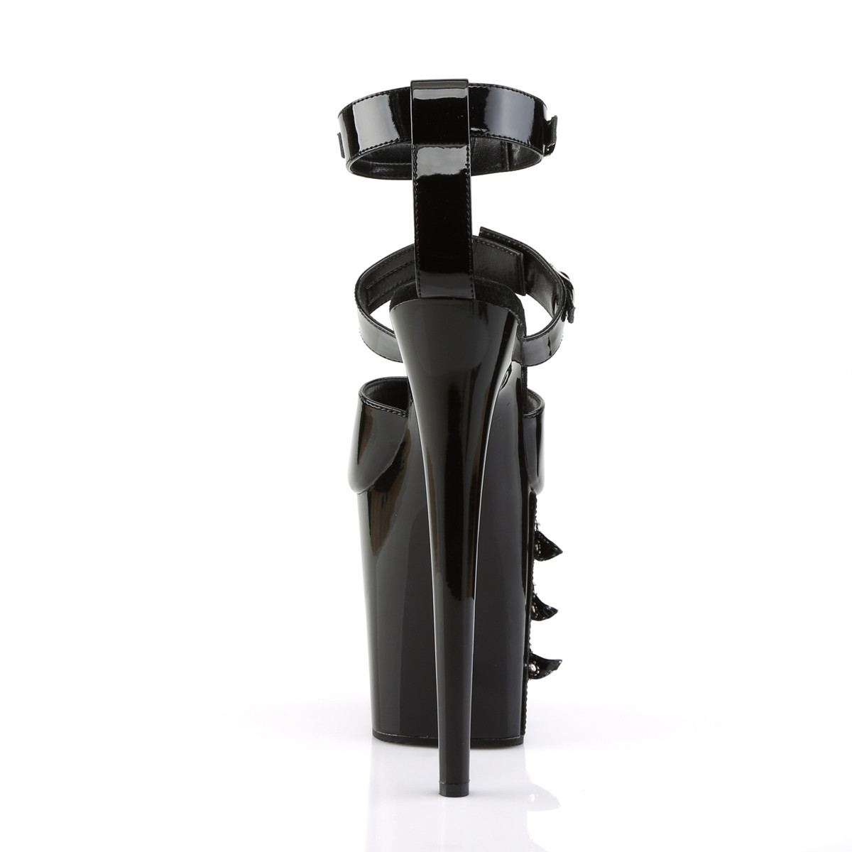 Pleaser Flamingo-885 B/M - Lesklé černé boty s páskem přes kotník na vysoké platformě