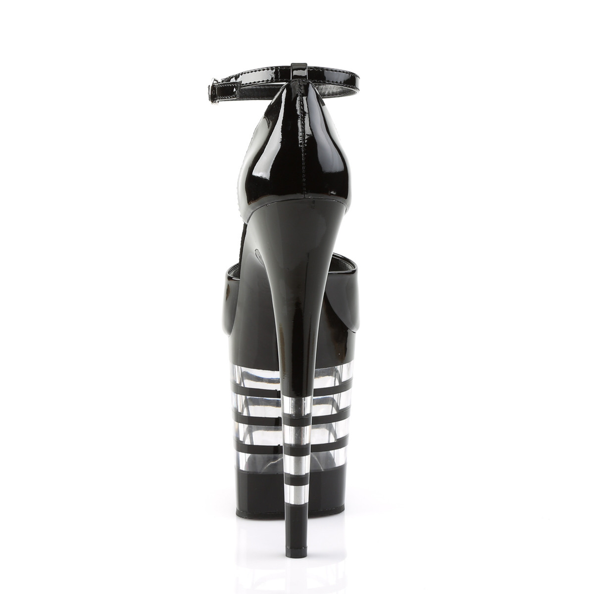 Pleaser Flamingo-889LN B/M - Lesklé černé boty s páskem přes kotník na vysoké platformě