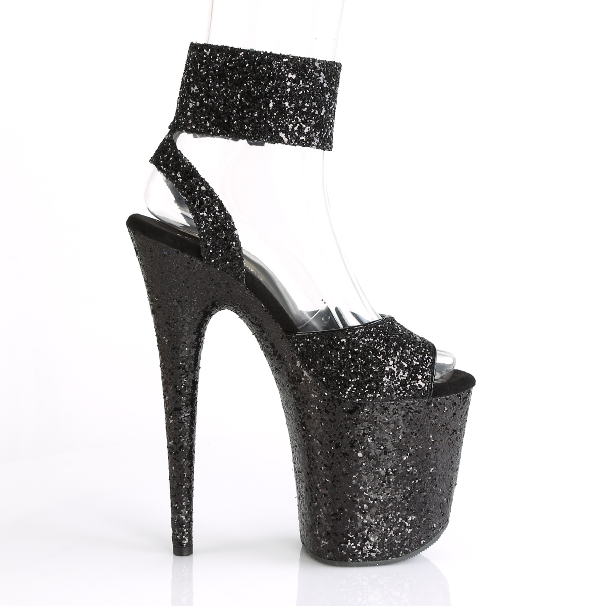 Pleaser Flamingo-891LG BG/M - Černé boty s páskem přes kotník na vysoké platformě