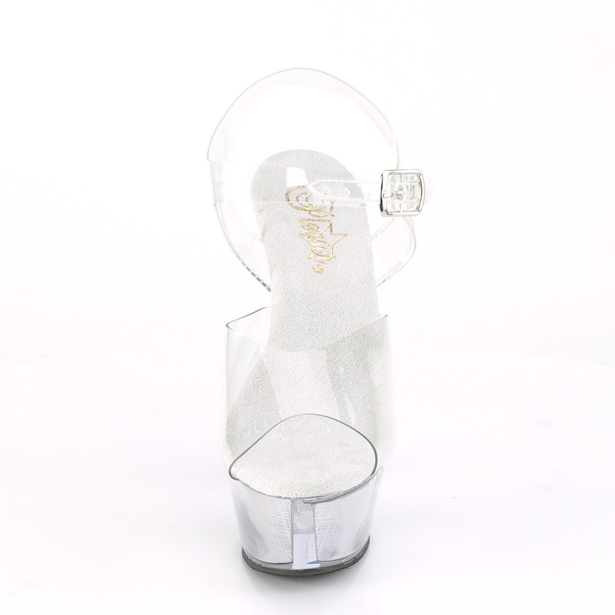 Pleaser Flashdance-208CH C/SHG - Průhledné svítící sandály na platformě s vysokými podpatky