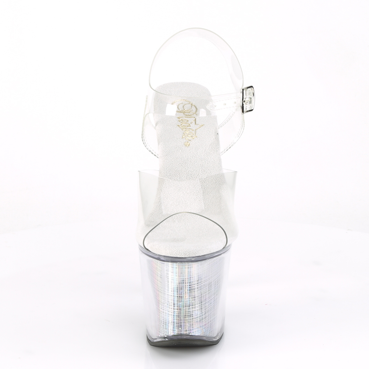 Pleaser Flashdance-708SCHSQ C/CSQ - Průhledné svítící sandály na vysoké platformě