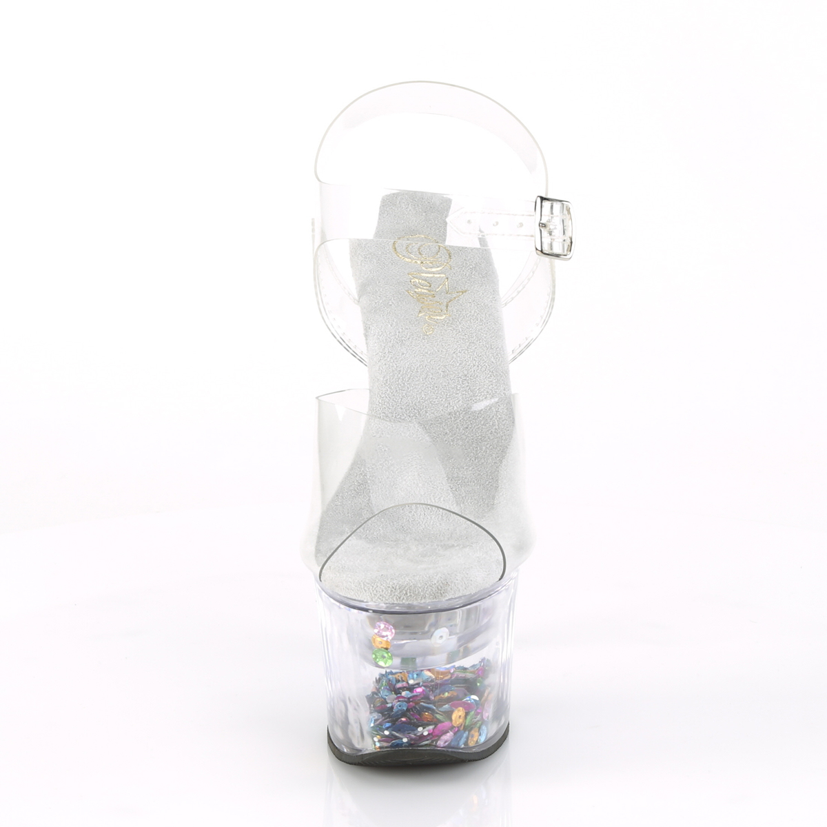 Pleaser Flashdance-708SQ C/C-SQ - Průhledné svítící sandály na vysoké platformě