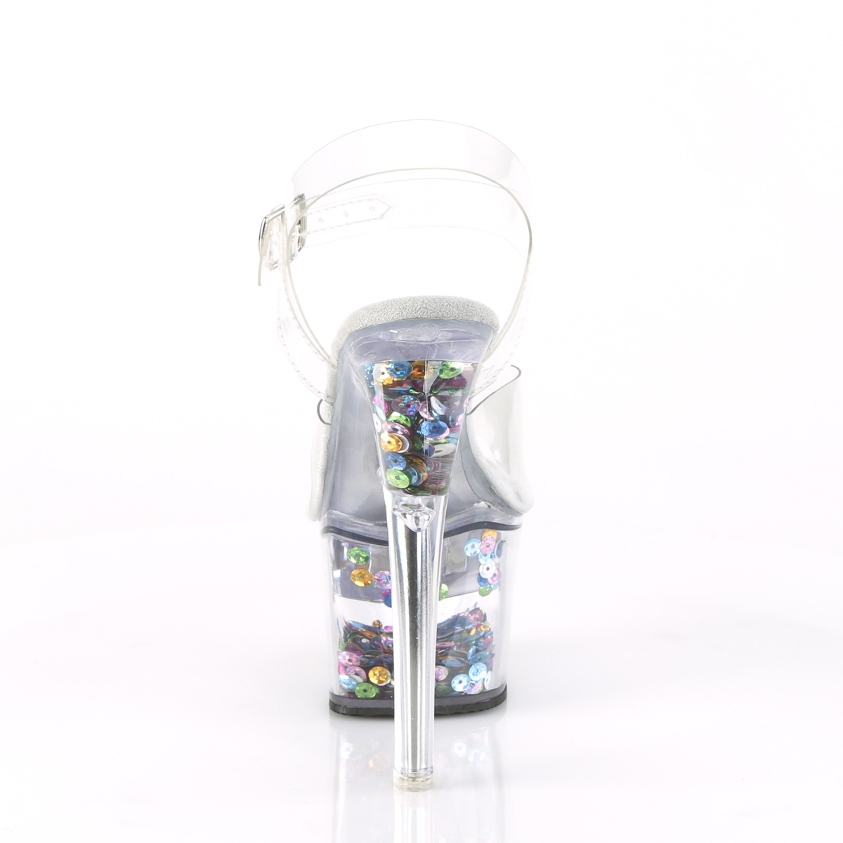 Pleaser Flashdance-708SQ C/C-SQ - Průhledné svítící sandály na vysoké platformě