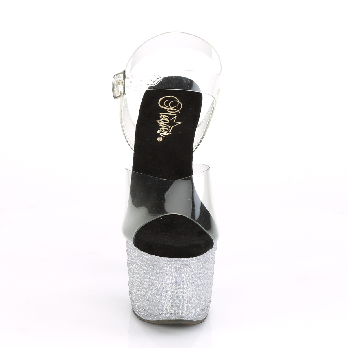 Pleaser Flashdance-708XTAL C/M - Průhledné svítící sandály na vysoké platformě